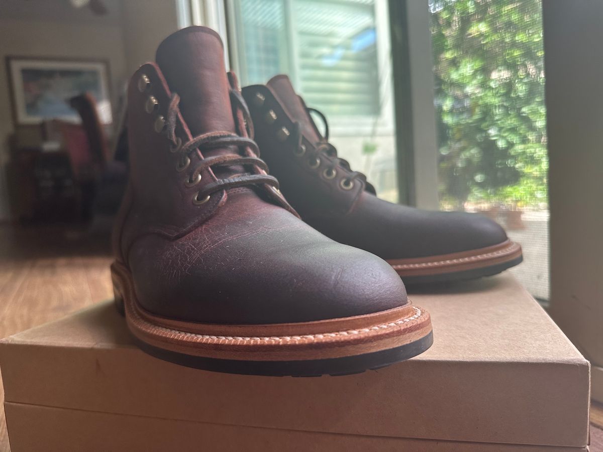 Photo by citylicker on May 3, 2023 of the Grant Stone Diesel Boot in C.F. Stead Dark Burgundy Classic Kudu.