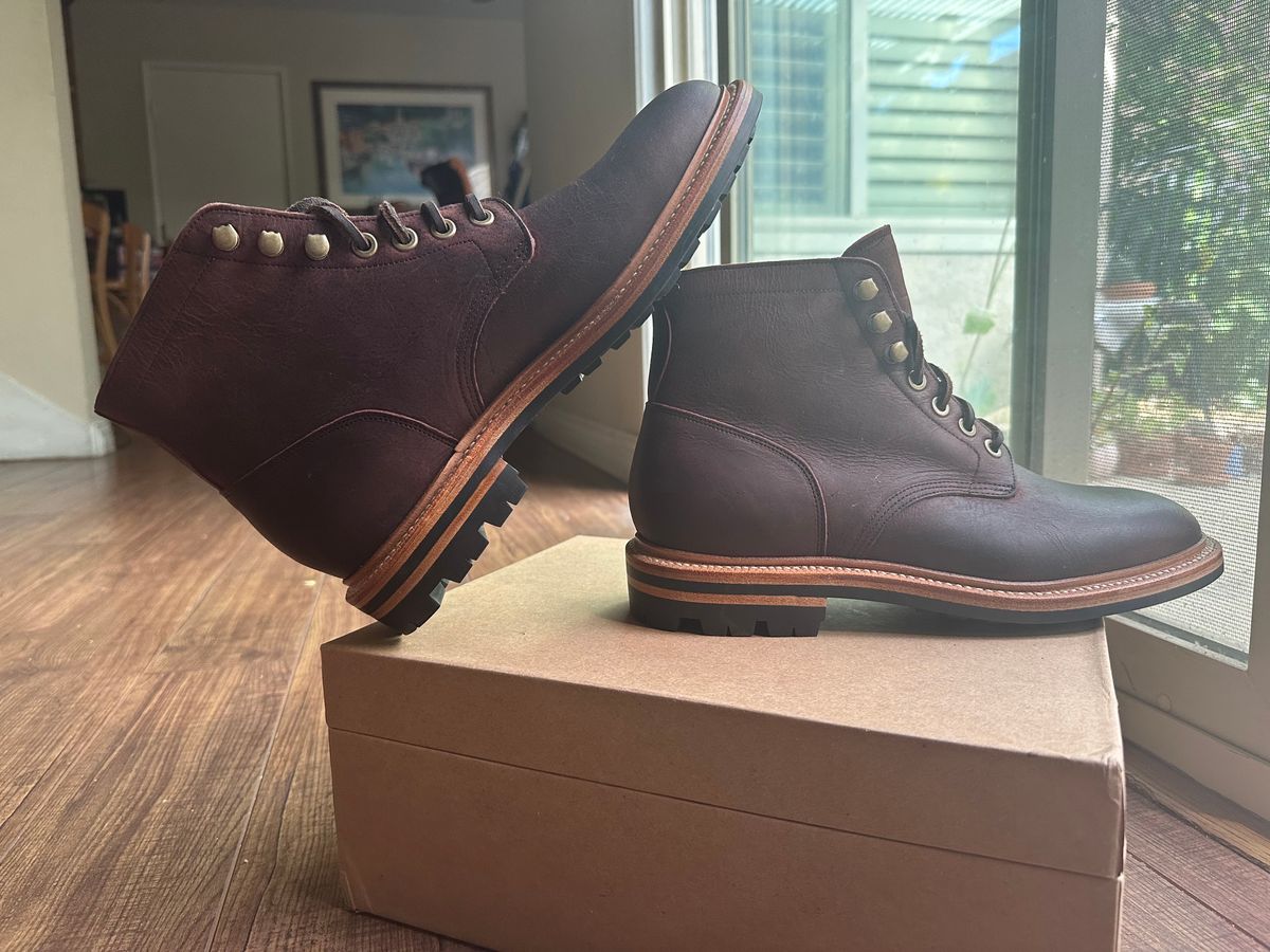 Photo by citylicker on May 3, 2023 of the Grant Stone Diesel Boot in C.F. Stead Dark Burgundy Classic Kudu.