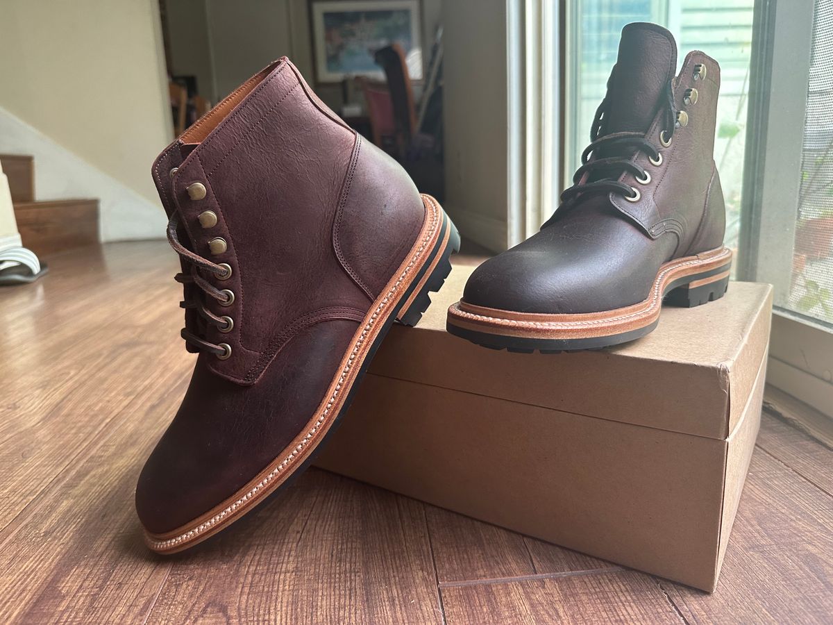 Photo by citylicker on May 4, 2023 of the Grant Stone Diesel Boot in C.F. Stead Dark Burgundy Classic Kudu.