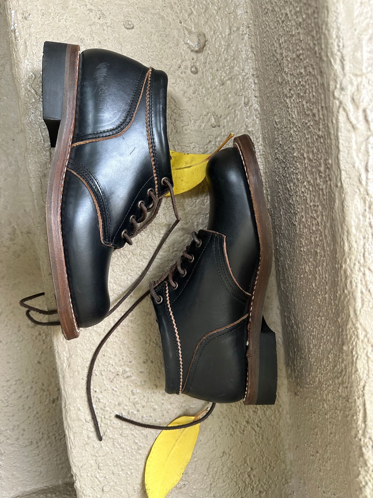 Photo by citylicker on November 10, 2023 of the Rolling Dub Trio Coupen in Horween Black Chromexcel.