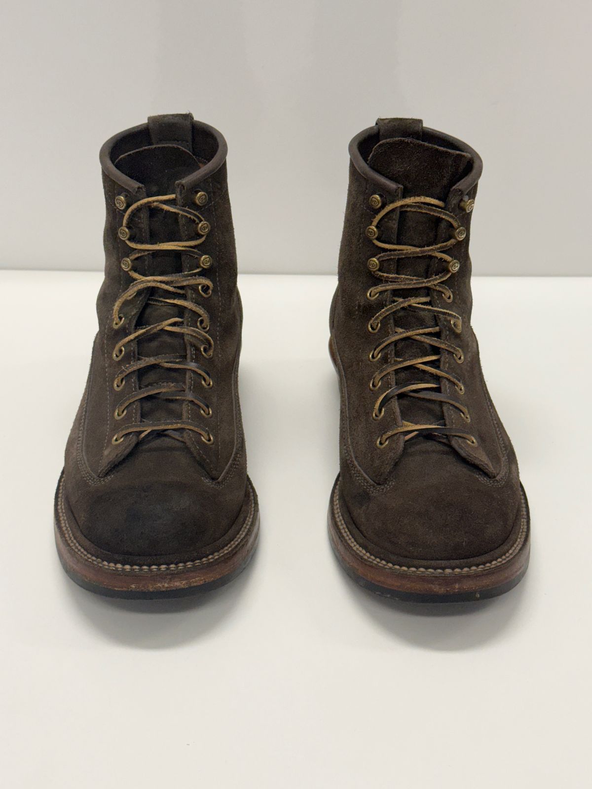 Photo by welts_and_wefts on March 2, 2026 of the Flame Panda Lace To Toe in Cf Stead Driftwood Suede.