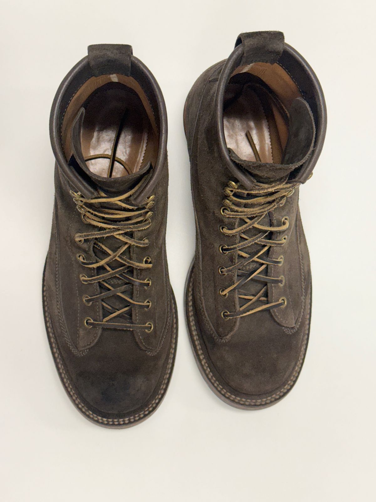 Photo by welts_and_wefts on March 2, 2026 of the Flame Panda Lace To Toe in Cf Stead Driftwood Suede.