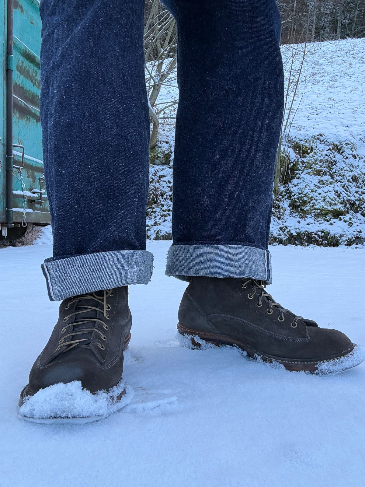 Photo by welts_and_wefts on December 24, 2025 of the Flame Panda Lace To Toe in Cf Stead Driftwood Suede.