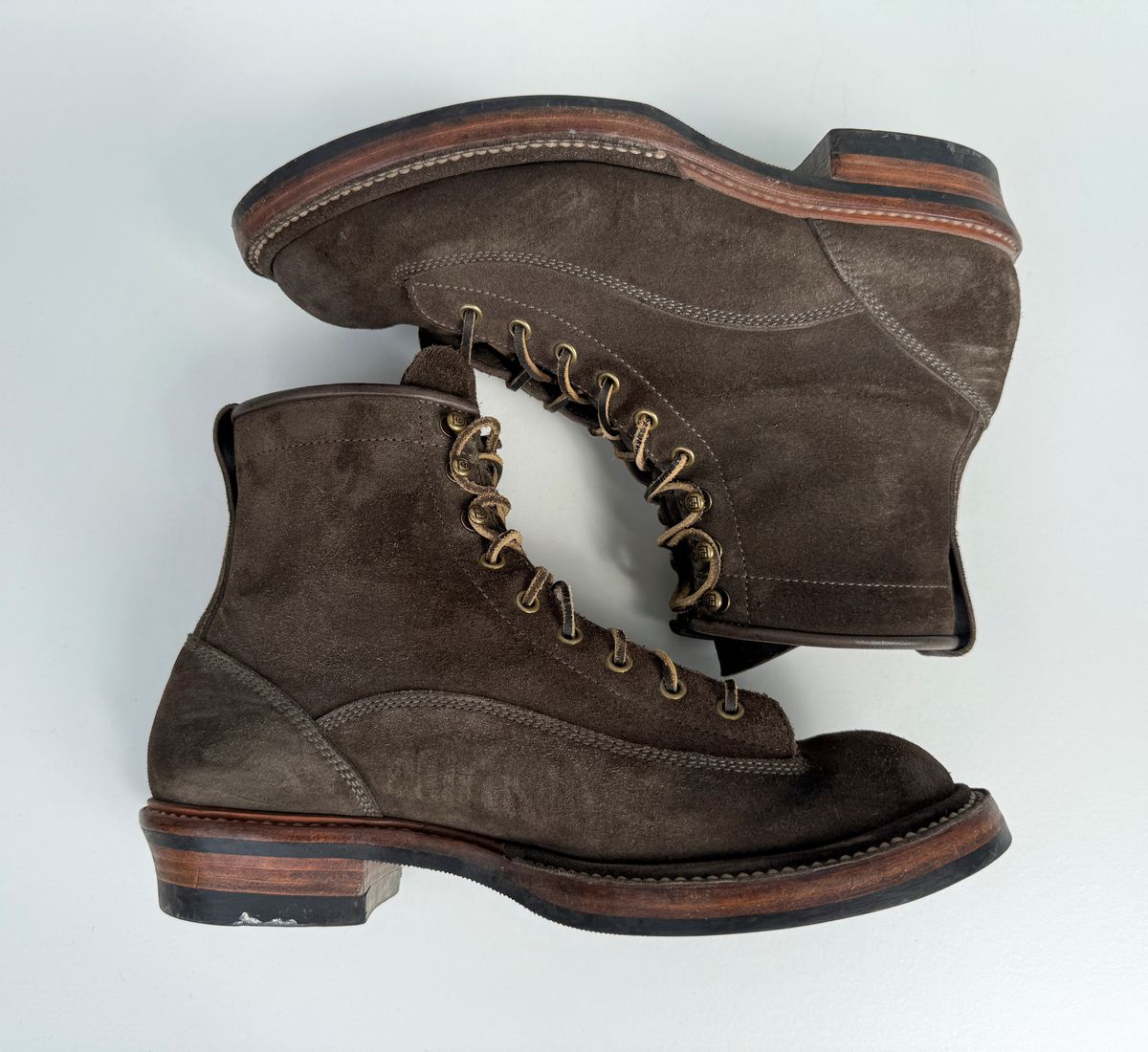 Photo by welts_and_wefts on April 3, 2026 of the Flame Panda Lace To Toe in Cf Stead Driftwood Suede.