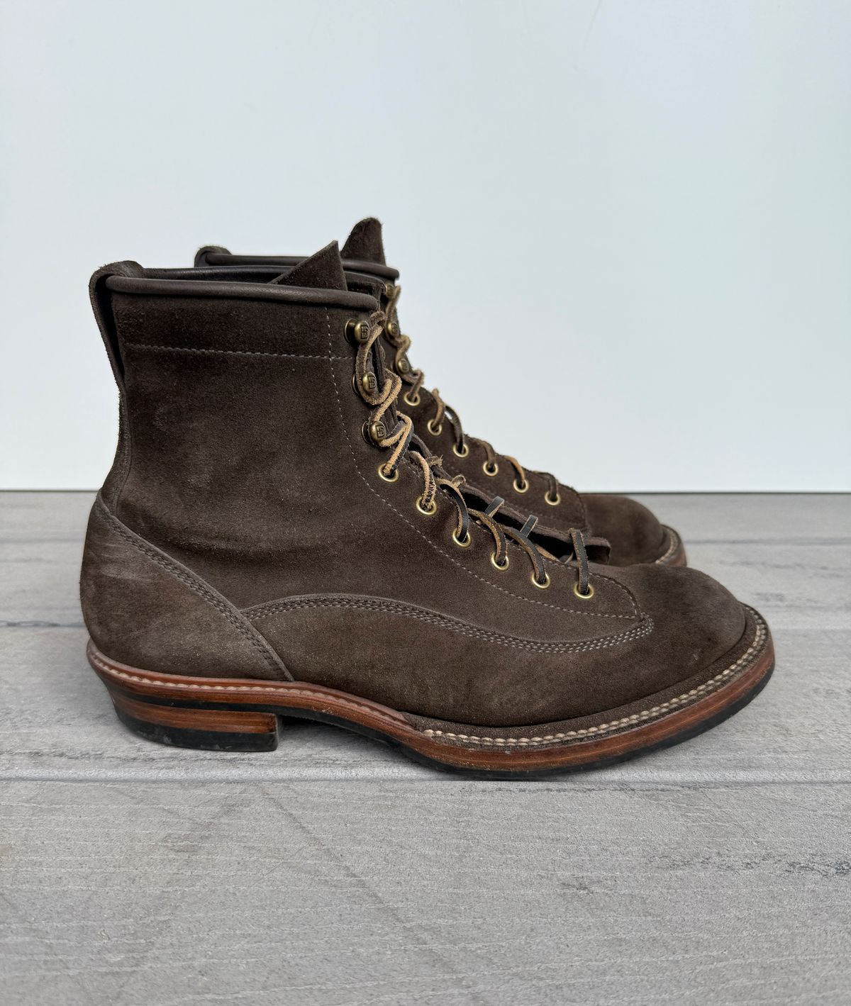 Photo by welts_and_wefts on April 3, 2026 of the Flame Panda Lace To Toe in Cf Stead Driftwood Suede.