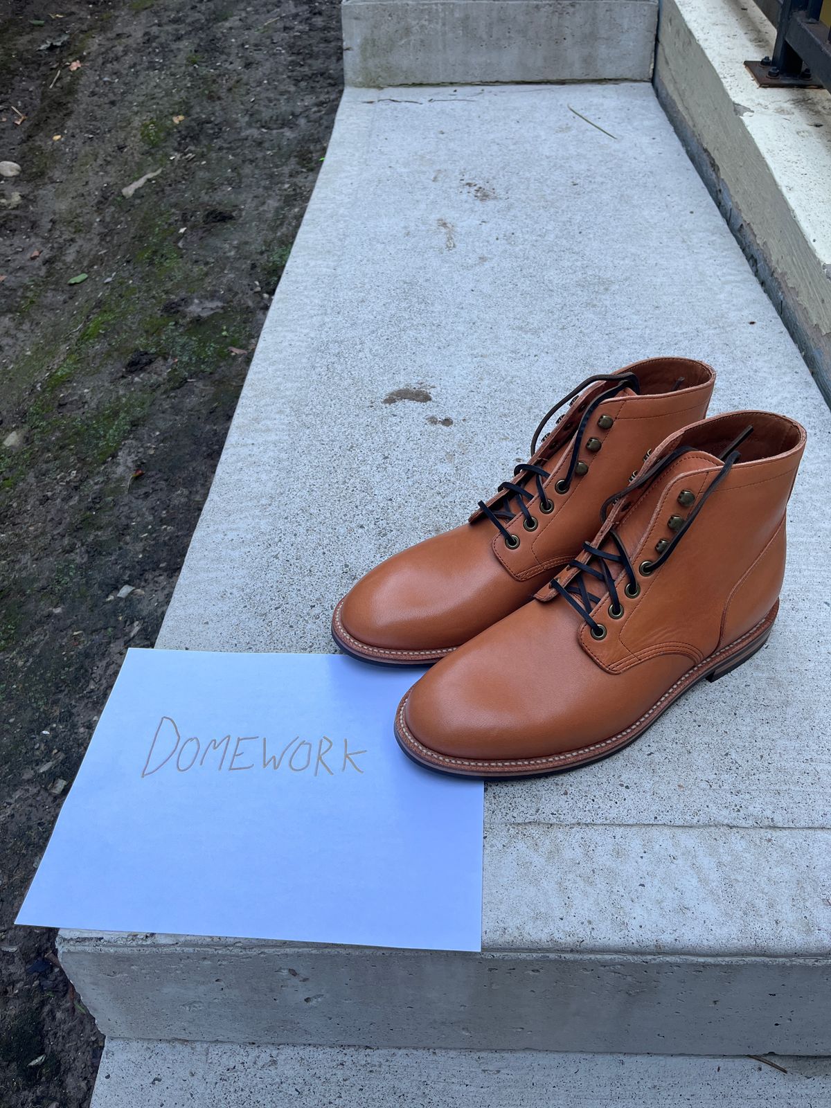 Photo by pasghetti_western on October 2, 2022 of the Grant Stone Diesel Boot in Horween English Tan Essex.