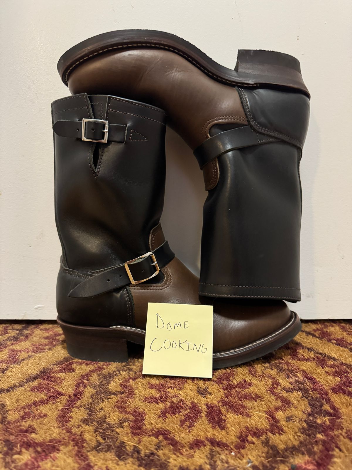 Photo by pasghetti_western on November 5, 2025 of the Keystone Shoe Co. Biker Boot in Unknown Horween Black x Unknown Horween Brown.