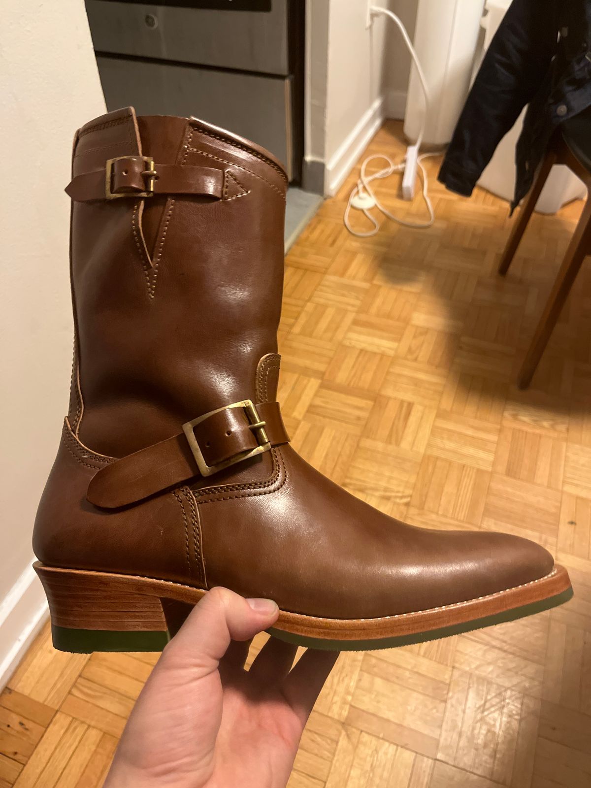Photo by pasghetti_western on March 23, 2023 of the Benzein The Keeper 'Type 2' Engineer Boot in Maryam Toscanello TPR Horsebutt.