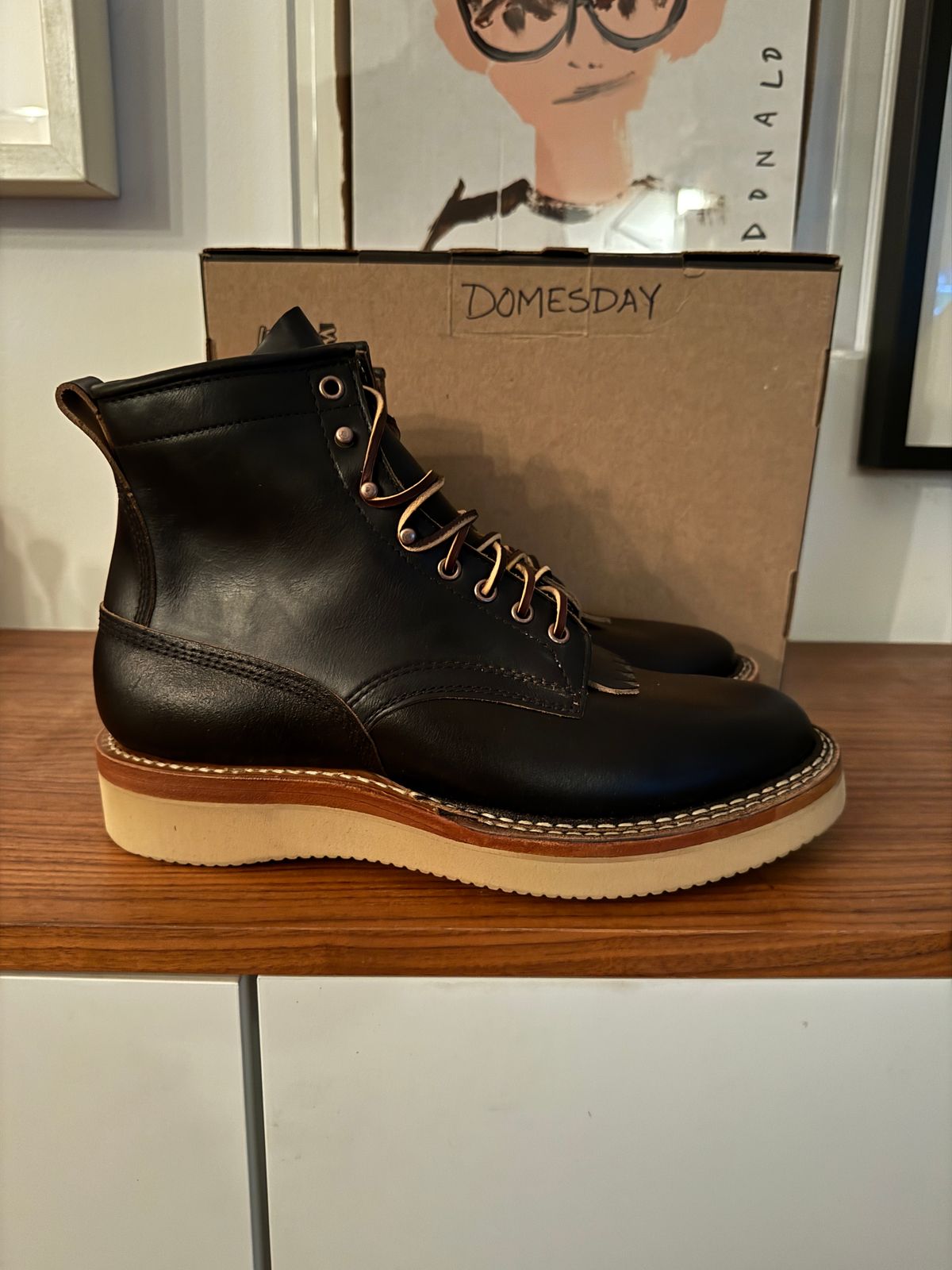 Photo by HLDM on October 1, 2024 of the White's C350-CS in Horween Black Waxed Flesh & Horween Black Chromexcel.
