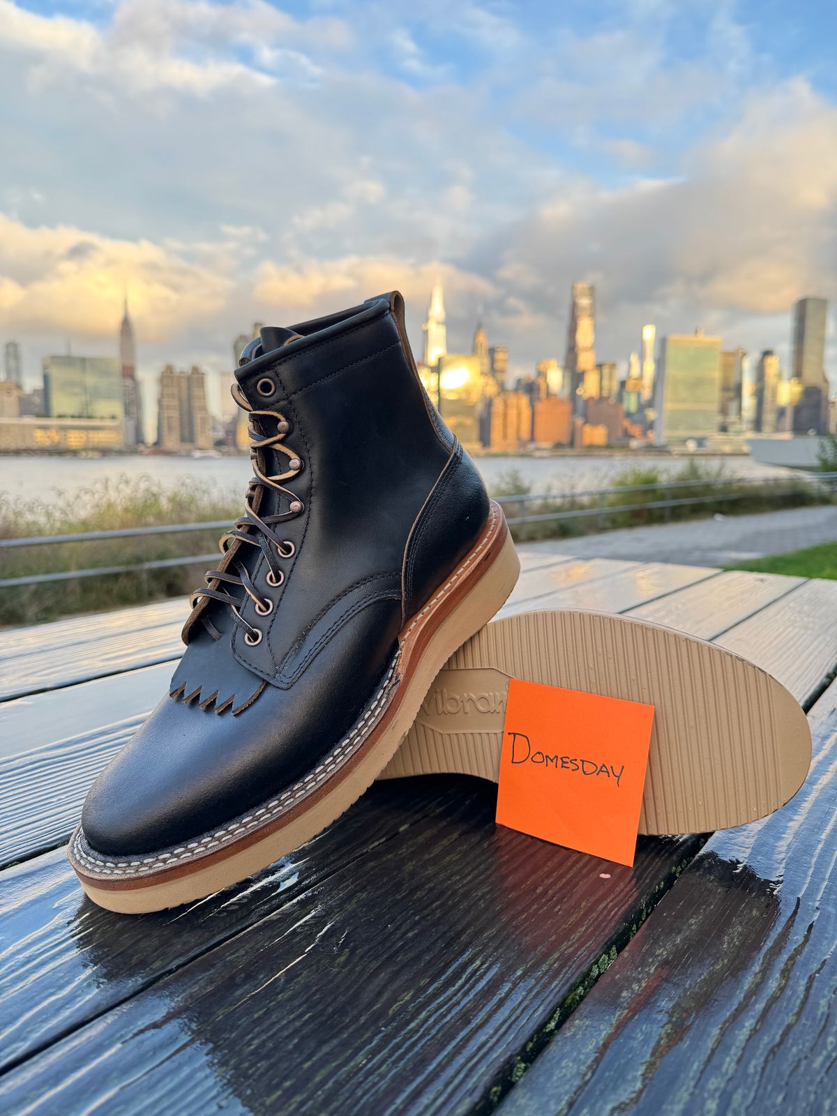 Photo by HLDM on October 2, 2024 of the White's C350-CS in Horween Black Waxed Flesh & Horween Black Chromexcel.