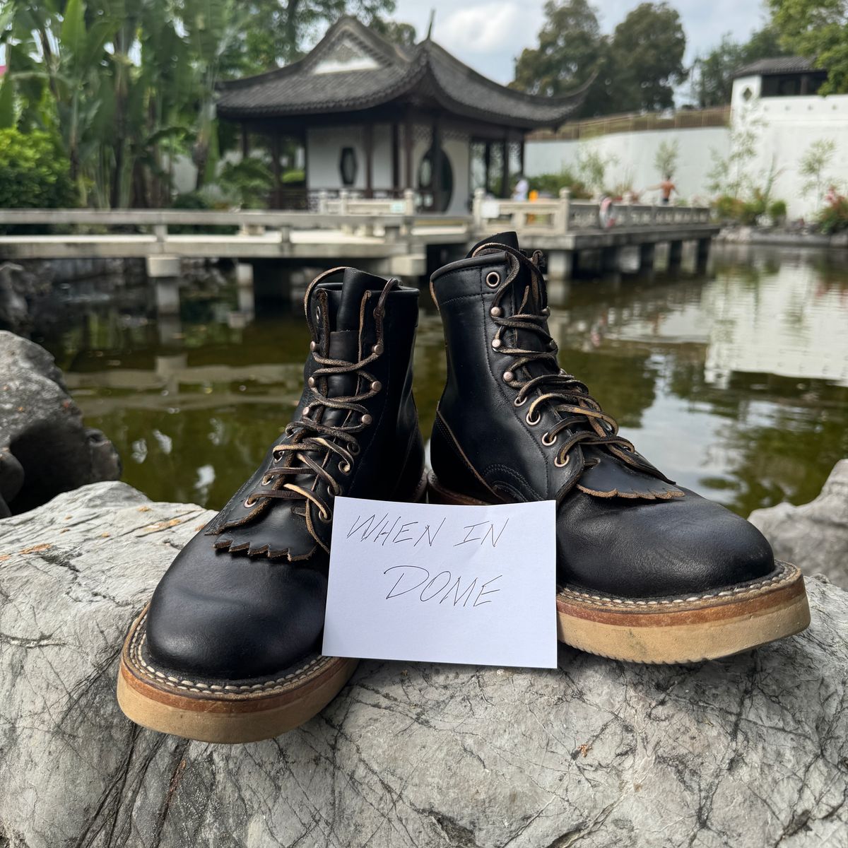 Photo by HLDM on November 3, 2024 of the White's C350-CS in Horween Black Waxed Flesh & Horween Black Chromexcel.