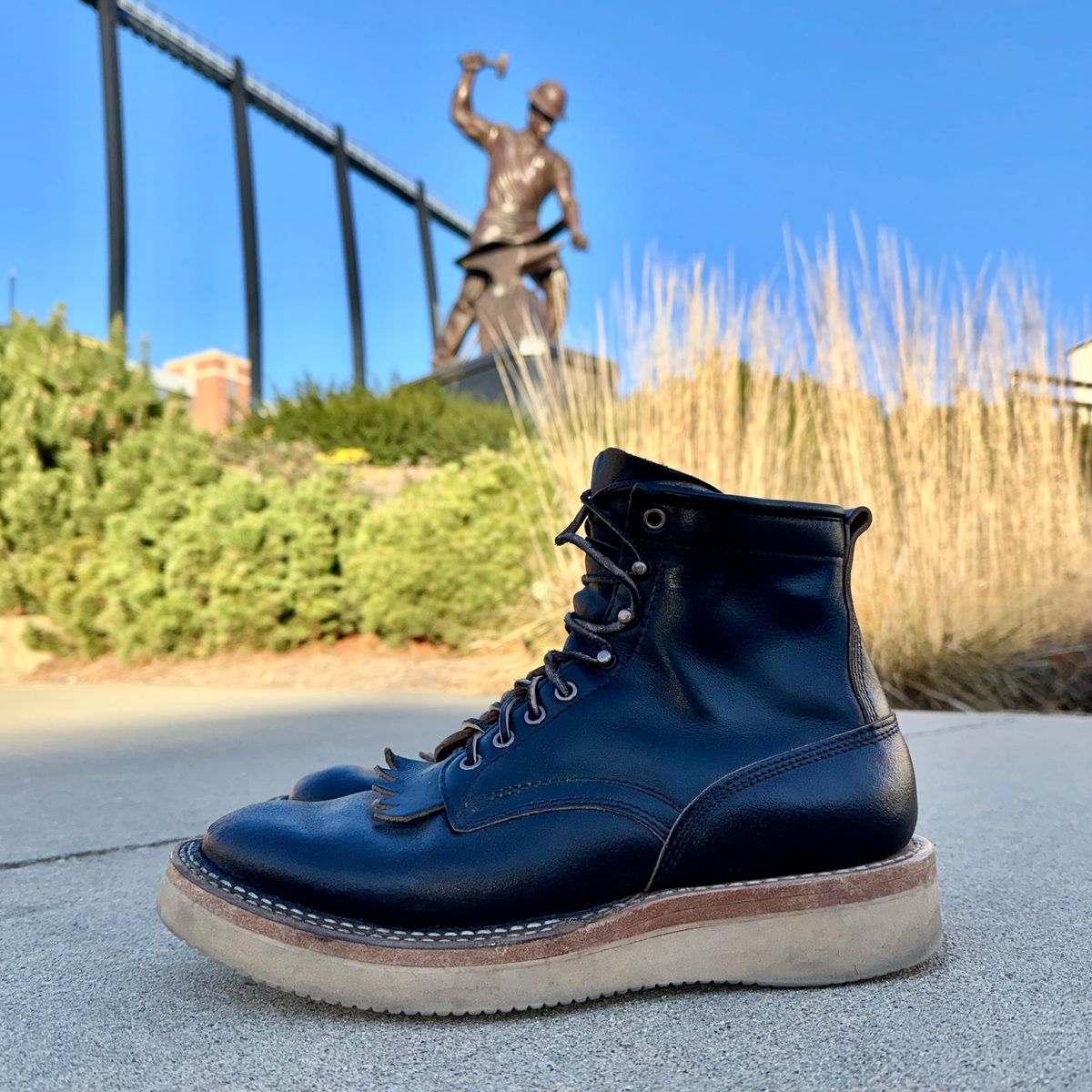 Photo by HLDM on December 5, 2024 of the White's C350-CS in Horween Black Waxed Flesh & Horween Black Chromexcel.