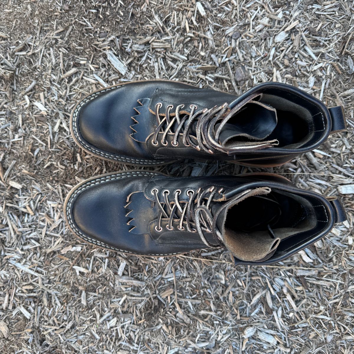 Photo by HLDM on December 5, 2024 of the White's C350-CS in Horween Black Waxed Flesh & Horween Black Chromexcel.