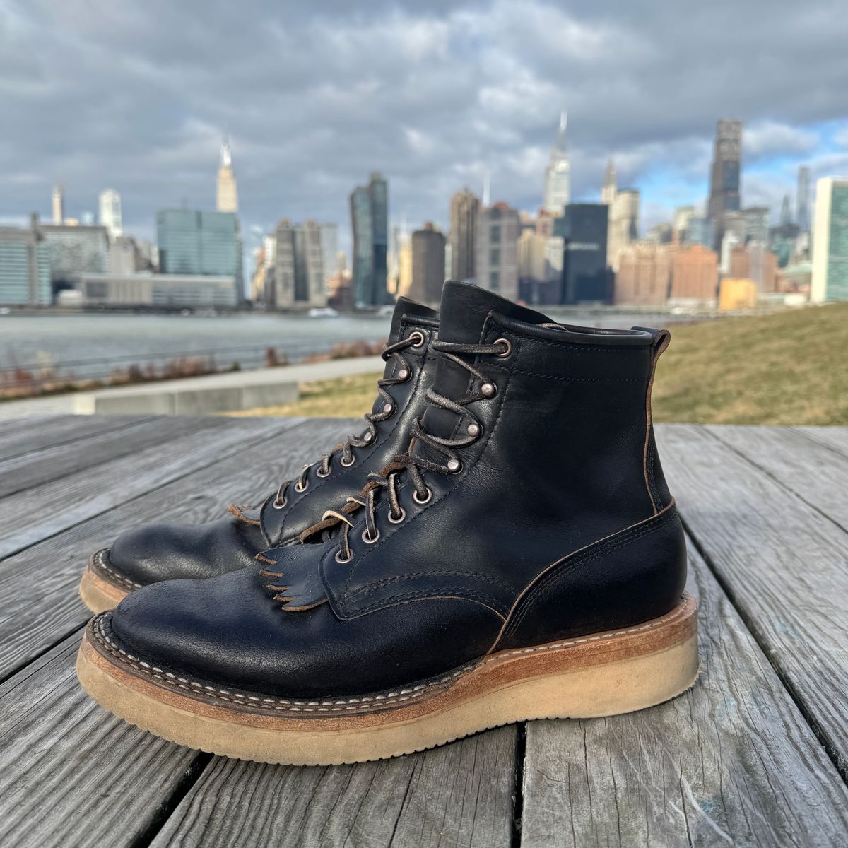 Photo by HLDM on January 4, 2025 of the White's C350-CS in Horween Black Waxed Flesh & Horween Black Chromexcel.