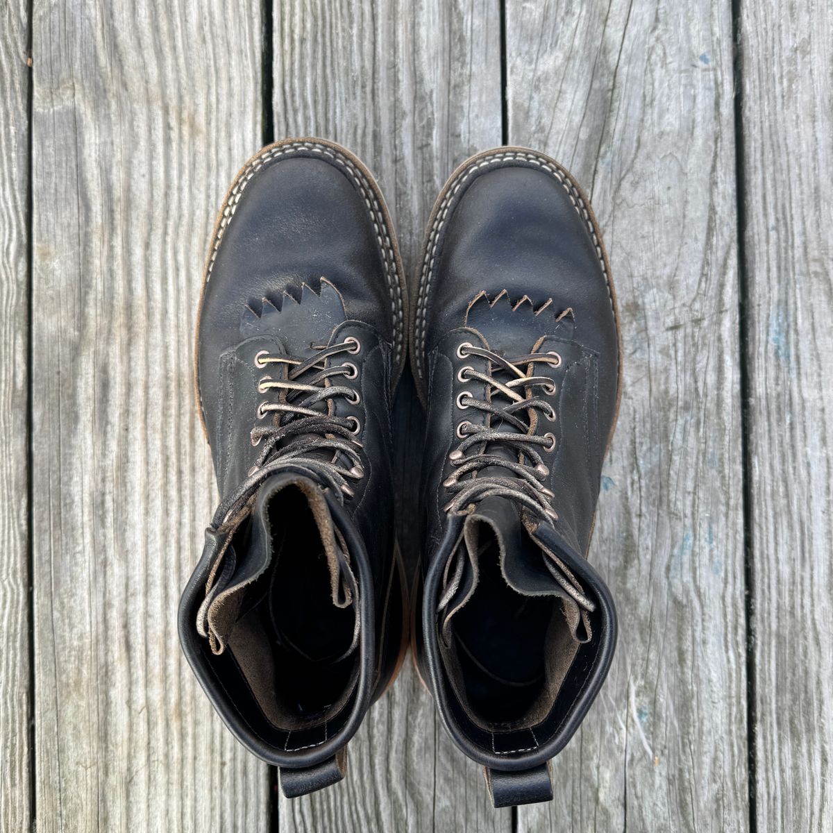 Photo by HLDM on January 4, 2025 of the White's C350-CS in Horween Black Waxed Flesh & Horween Black Chromexcel.