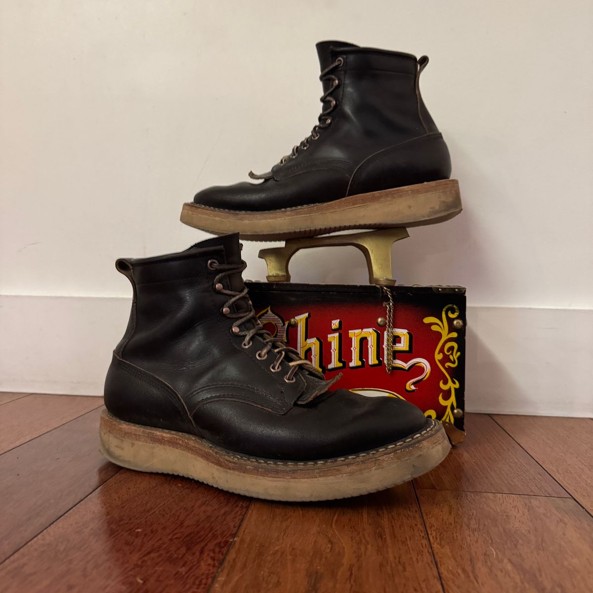 Photo by HLDM on March 3, 2025 of the White's C350-CS in Horween Black Waxed Flesh & Horween Black Chromexcel.