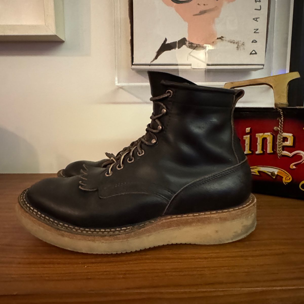 Photo by HLDM on March 3, 2025 of the White's C350-CS in Horween Black Waxed Flesh & Horween Black Chromexcel.