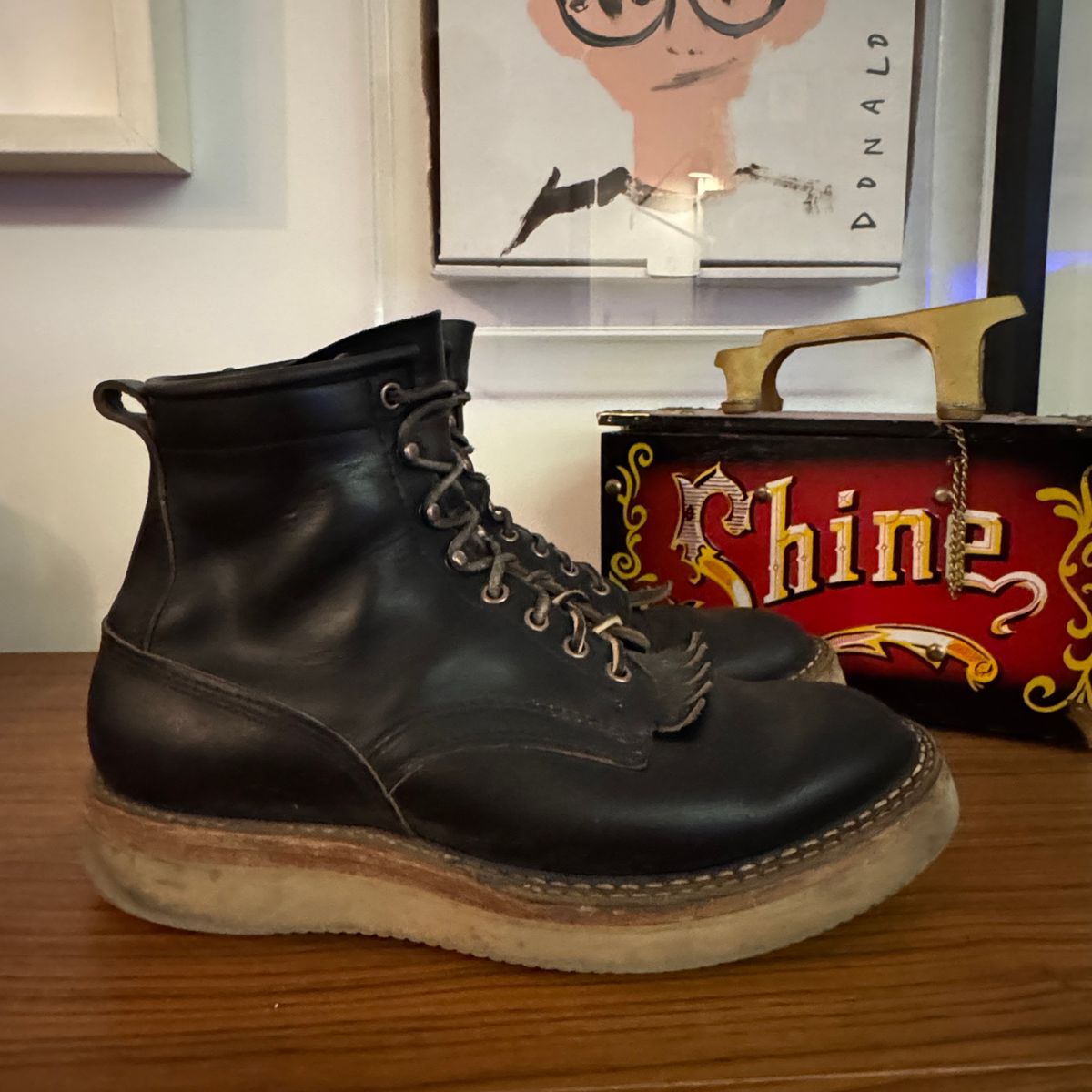 Photo by HLDM on March 3, 2025 of the White's C350-CS in Horween Black Waxed Flesh & Horween Black Chromexcel.
