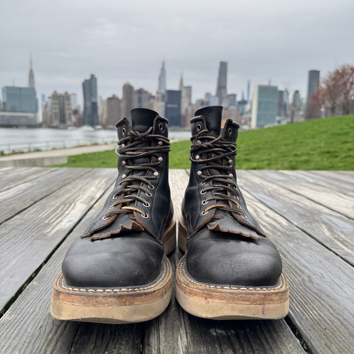 Photo by HLDM on April 5, 2025 of the White's C350-CS in Horween Black Waxed Flesh & Horween Black Chromexcel.