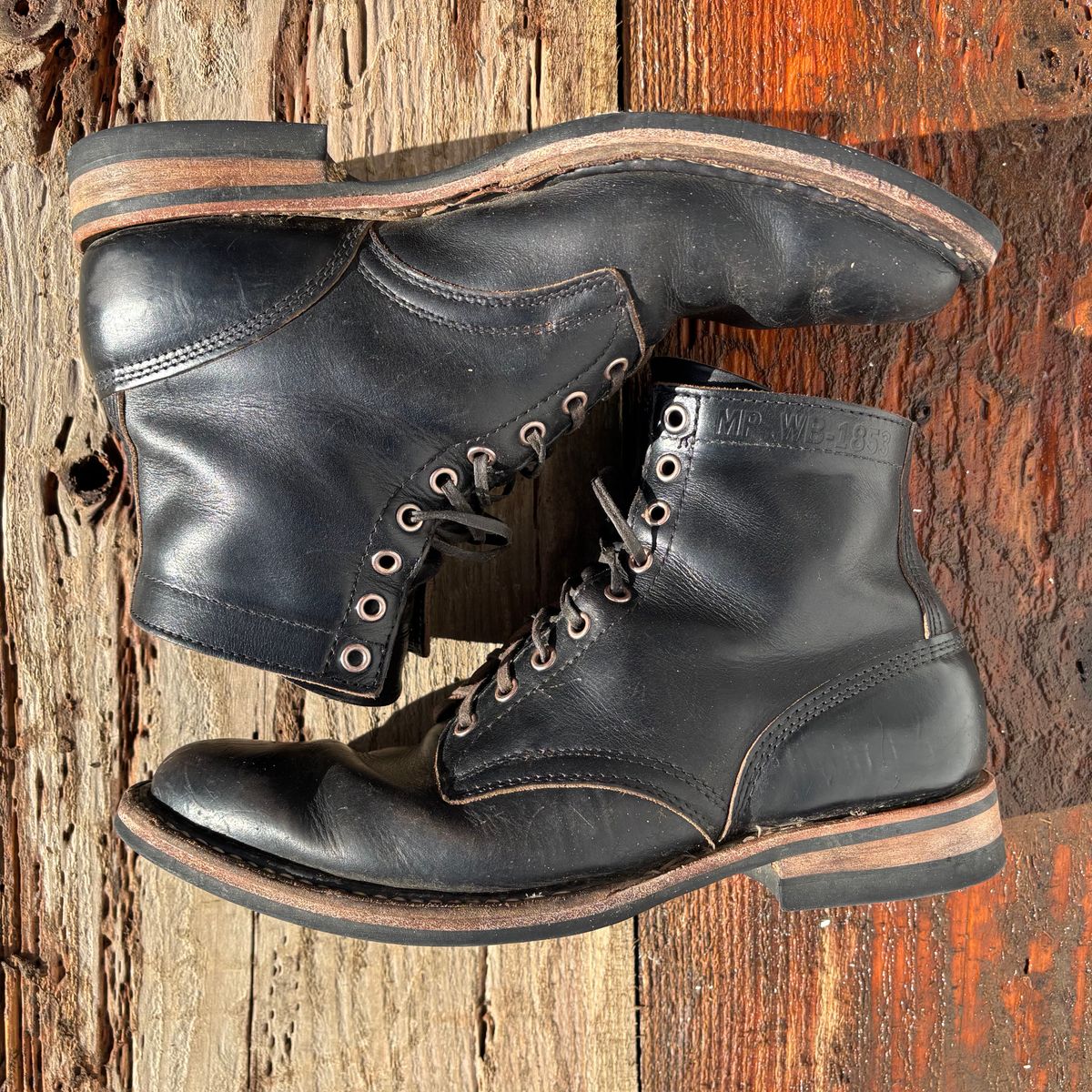 Photo by philbert on January 3, 2026 of the White's MP-Sherman Plain Toe in Horween Black Chromexcel.