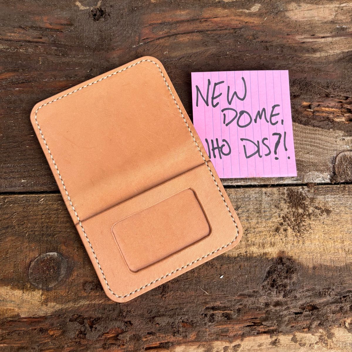 Photo by philbert on October 1, 2025 of the Self-Made ID Card Wallet in Unknown Natural Veg Tan Outside And Tanzanian Goat Inside.