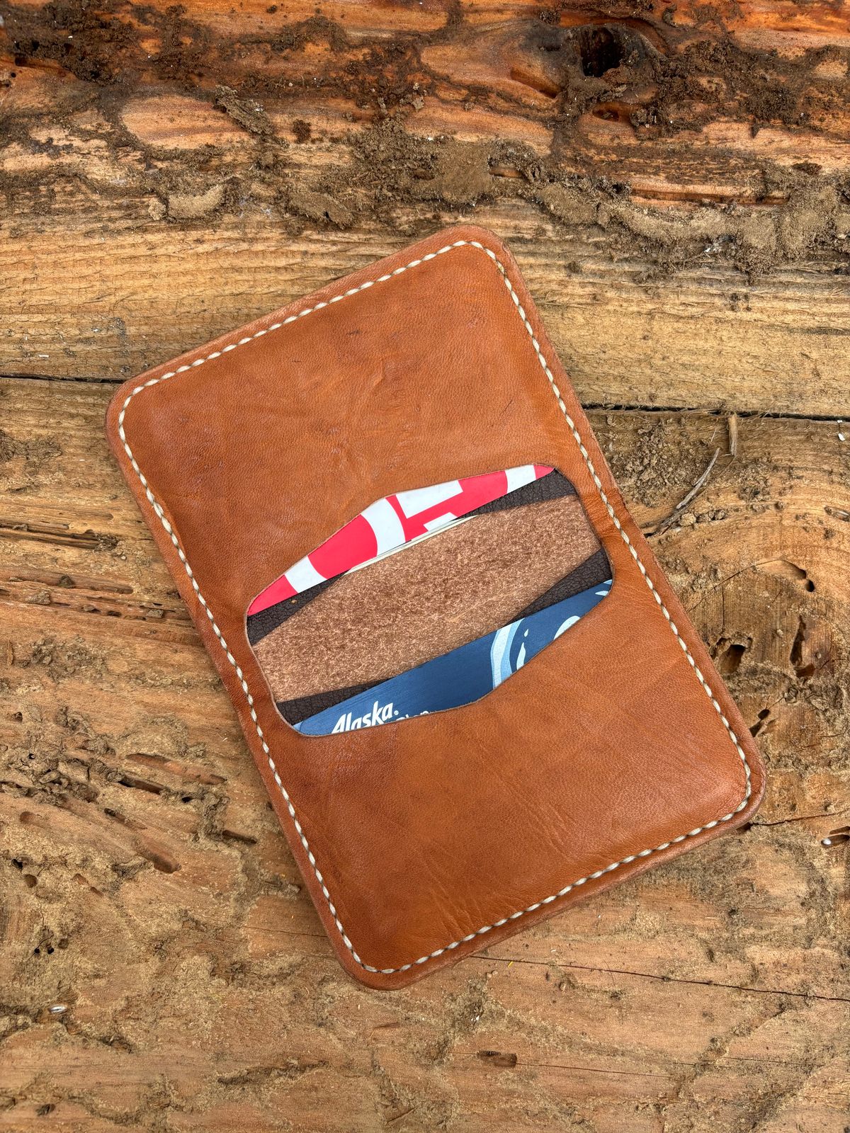Photo by philbert on November 1, 2025 of the Self-Made ID Card Wallet in Unknown Natural Veg Tan Outside And Tanzanian Goat Inside.