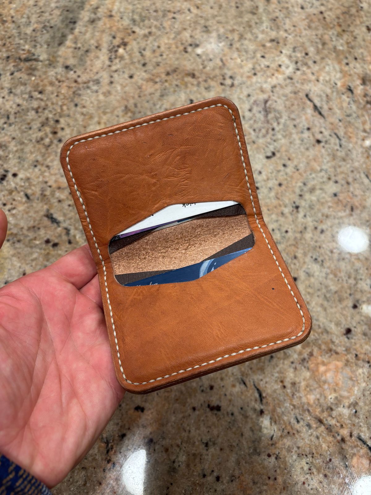 Photo by philbert on January 5, 2026 of the Self-Made ID Card Wallet in Unknown Natural Veg Tan Outside And Tanzanian Goat Inside.