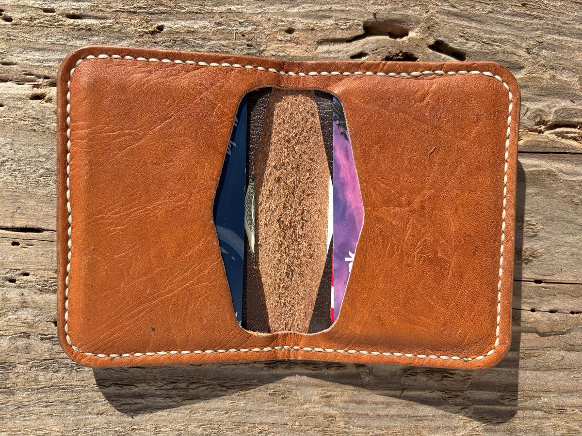 Photo by philbert on February 2, 2026 of the Self-Made ID Card Wallet in Unknown Natural Veg Tan Outside And Tanzanian Goat Inside.
