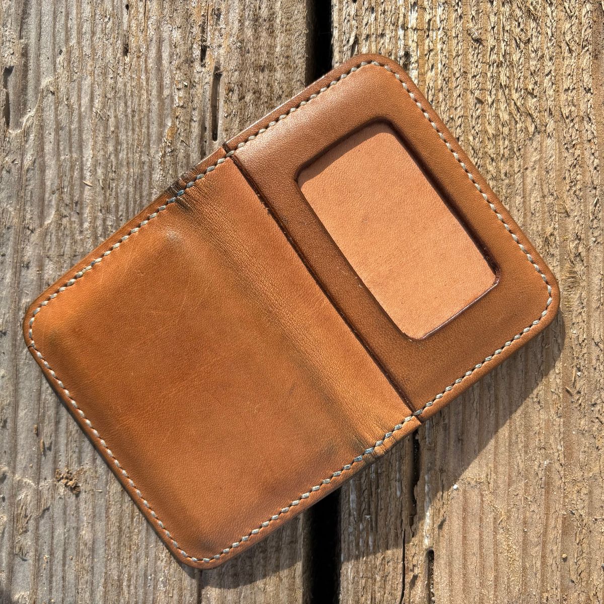 Photo by philbert on April 5, 2026 of the Self-Made ID Card Wallet in Unknown Natural Veg Tan Outside And Tanzanian Goat Inside.