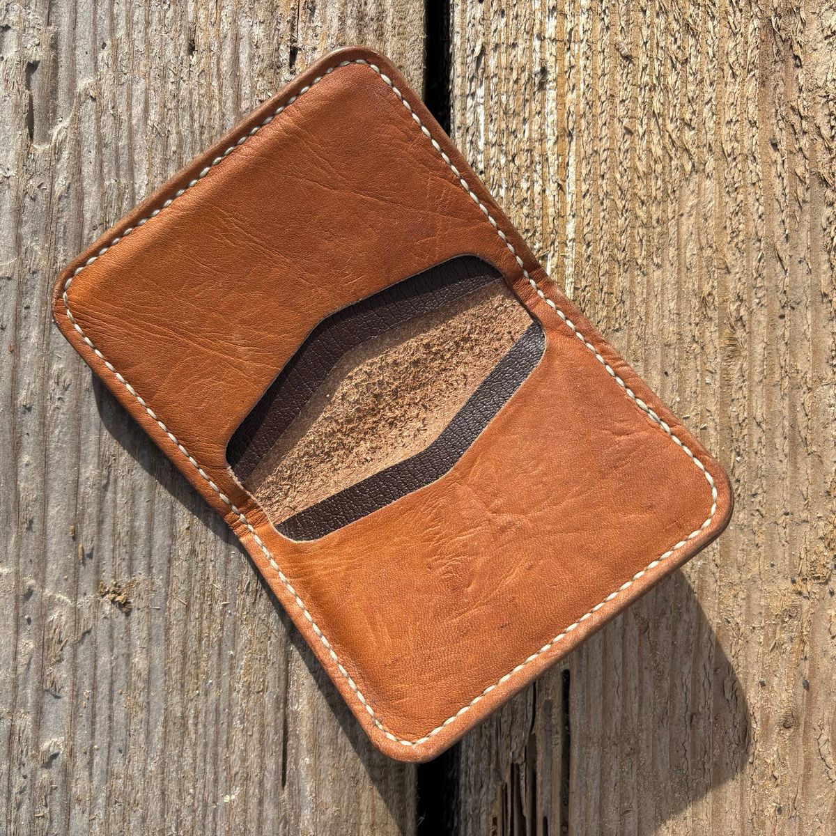Photo by philbert on April 5, 2026 of the Self-Made ID Card Wallet in Unknown Natural Veg Tan Outside And Tanzanian Goat Inside.
