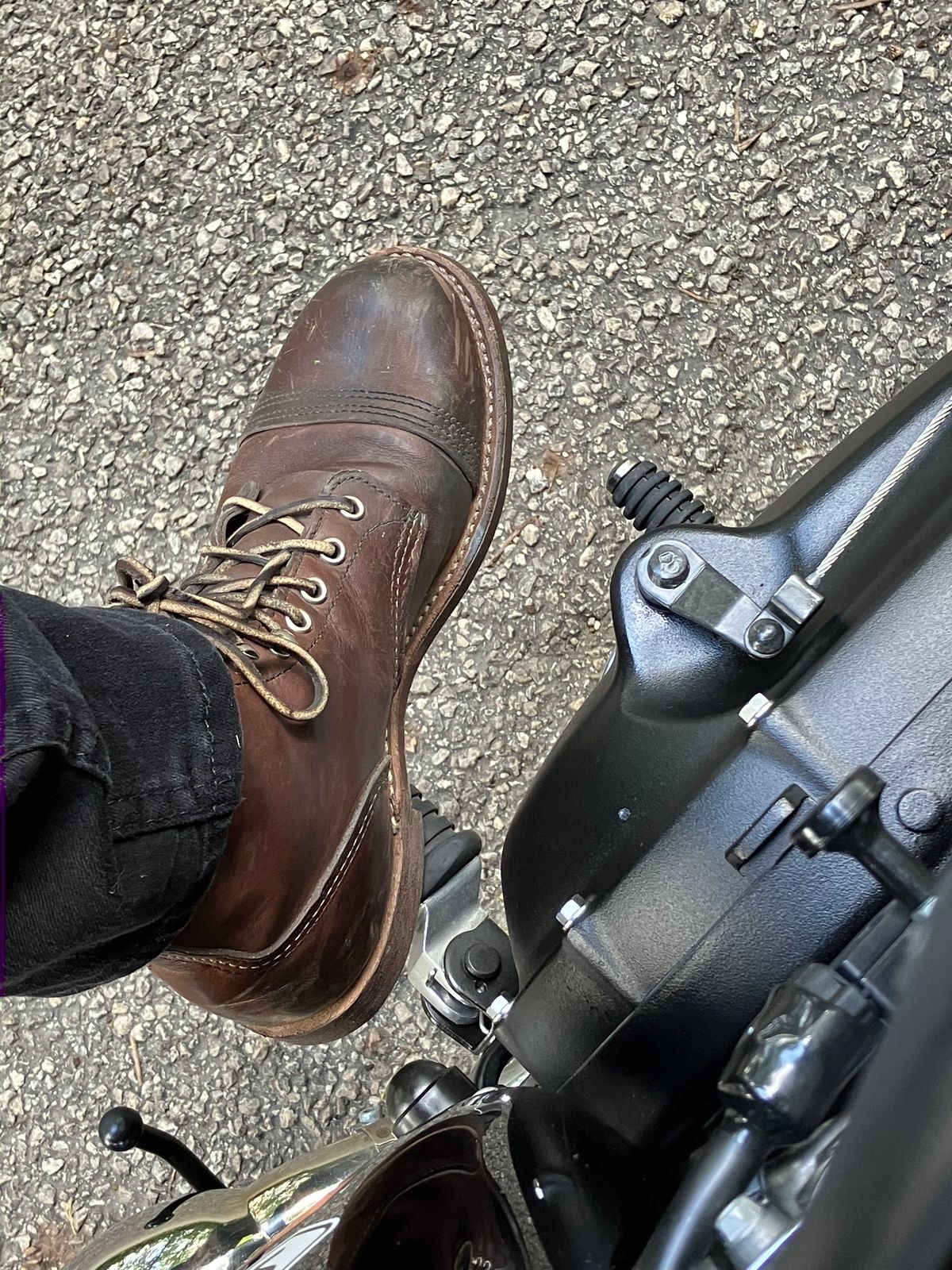 Photo by Triumph865 on September 24, 2022 of the Red Wing Iron Ranger in S.B. Foot Amber Harness.