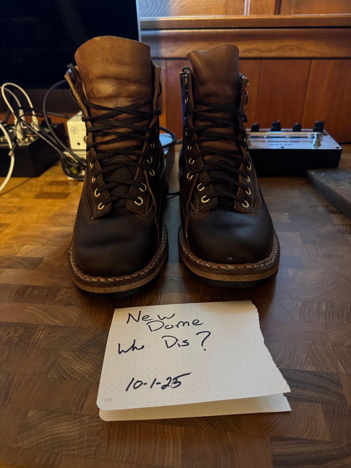 Photo by urban_spelunking on October 1, 2025 of the White's x Division Road LTT Lineman 350 in Horween Olive Waxed Flesh.