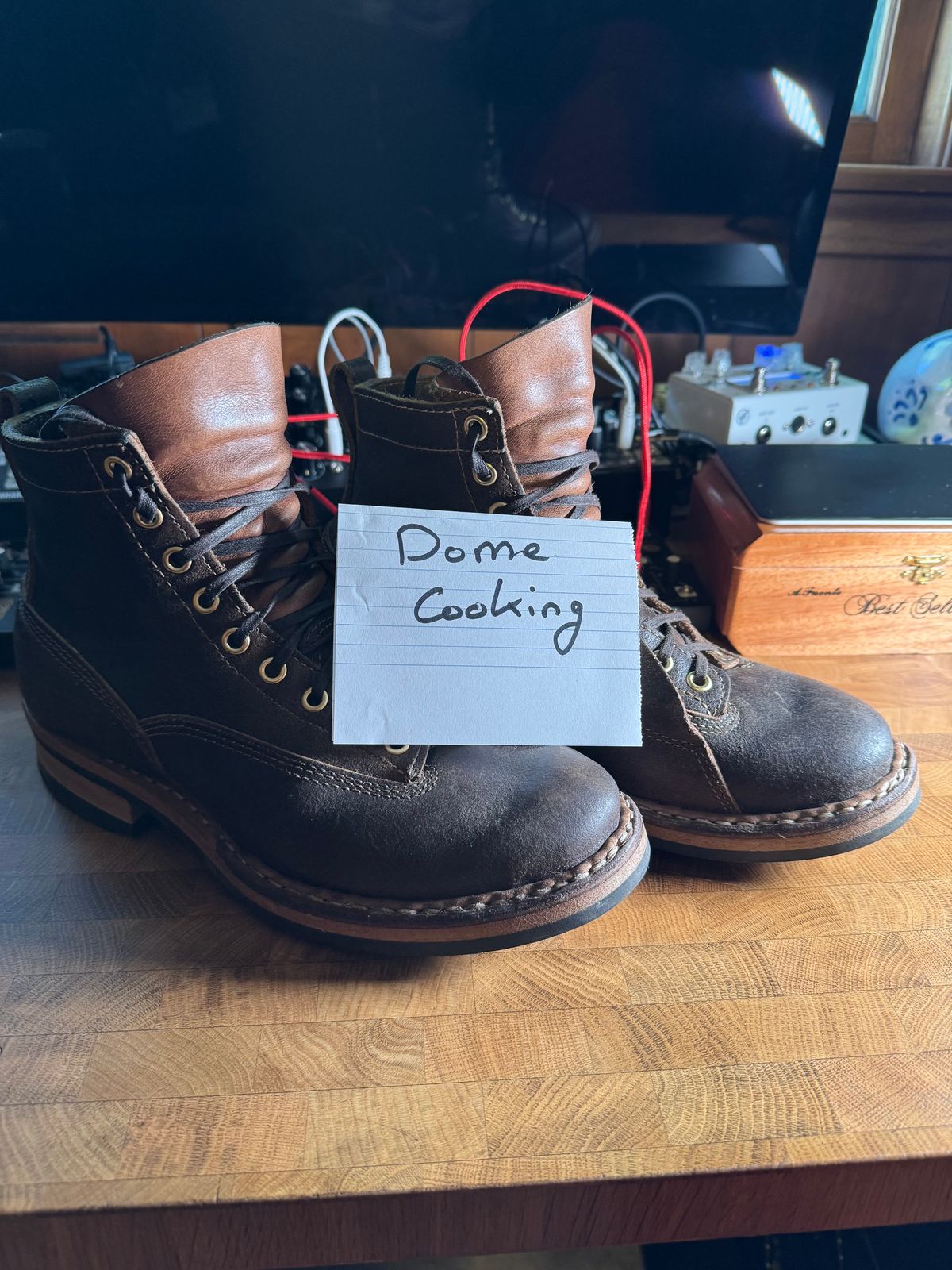 Photo by urban_spelunking on November 1, 2025 of the White's x Division Road LTT Lineman 350 in Horween Olive Waxed Flesh.