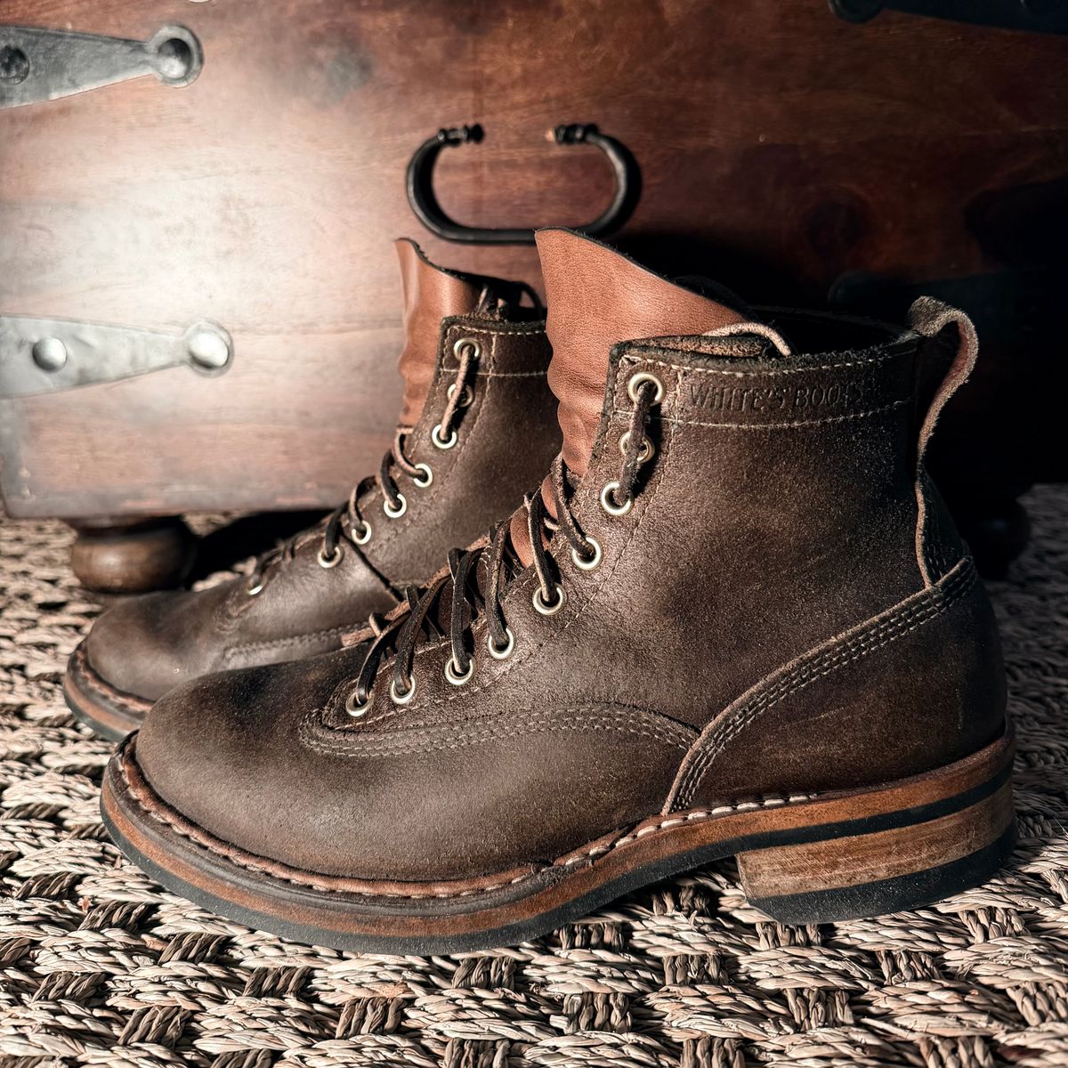 Photo by urban_spelunking on March 3, 2026 of the White's x Division Road LTT Lineman 350 in Horween Olive Waxed Flesh.