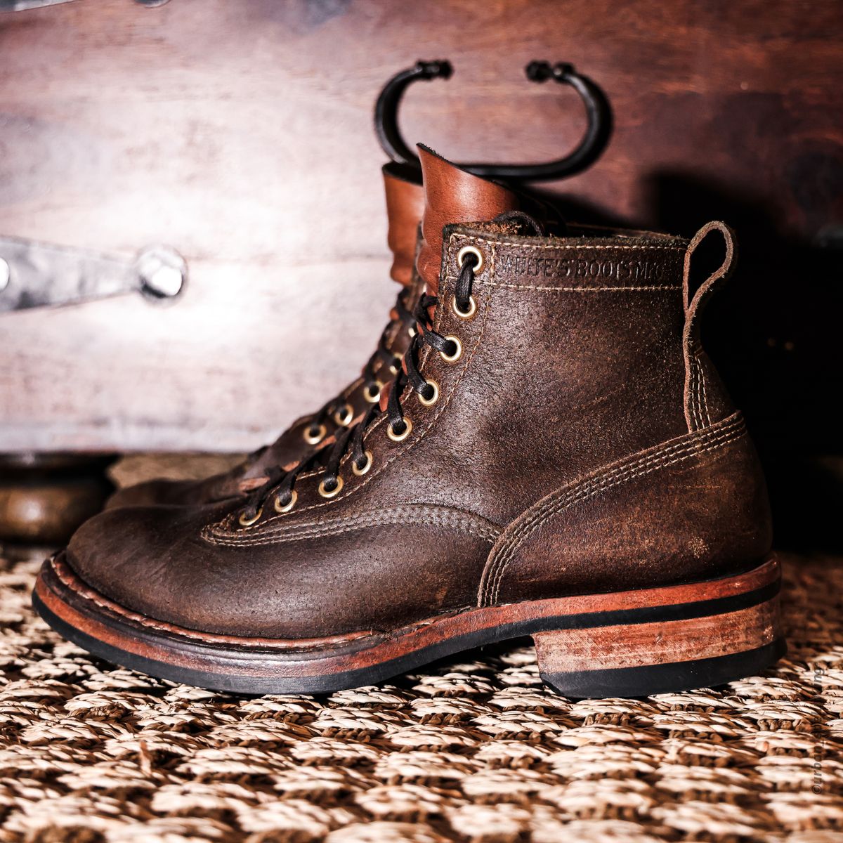 Photo by urban_spelunking on April 5, 2026 of the White's x Division Road LTT Lineman 350 in Horween Olive Waxed Flesh.