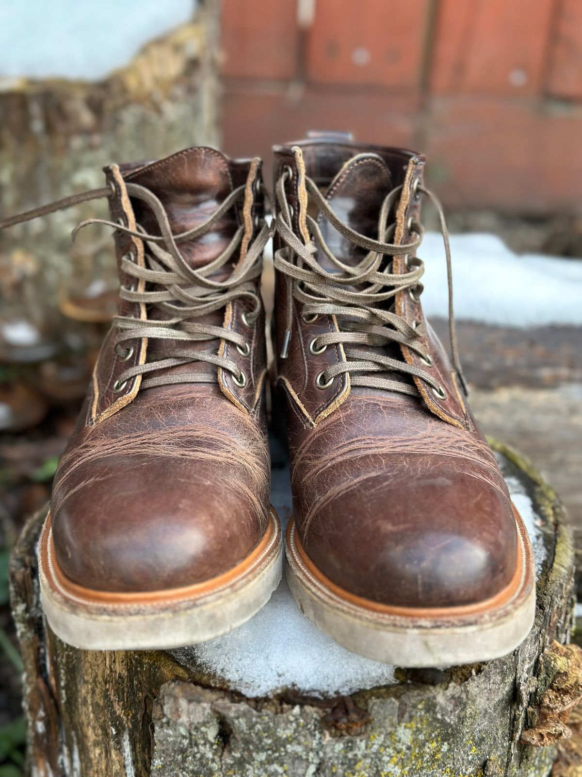 Photo by pesayerm on January 2, 2024 of the Viberg Scout Boot in Horween Rowdy Dachshund.