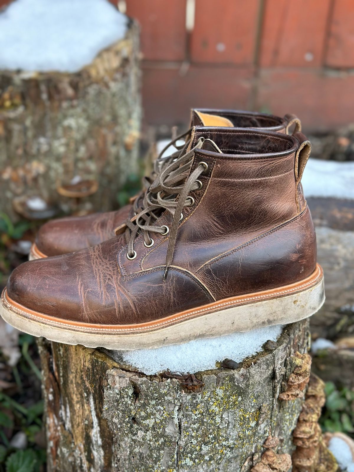 Photo by pesayerm on January 2, 2024 of the Viberg Scout Boot in Horween Rowdy Dachshund.