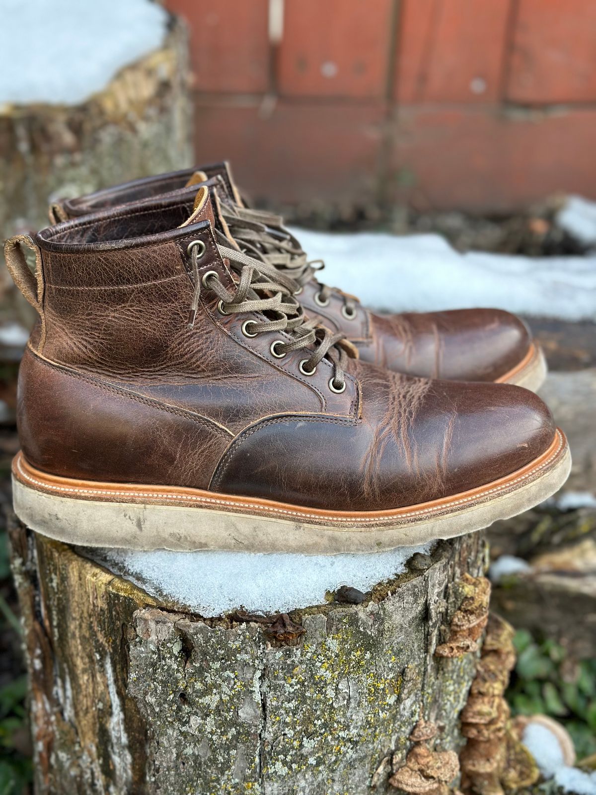 Photo by pesayerm on January 2, 2024 of the Viberg Scout Boot in Horween Rowdy Dachshund.