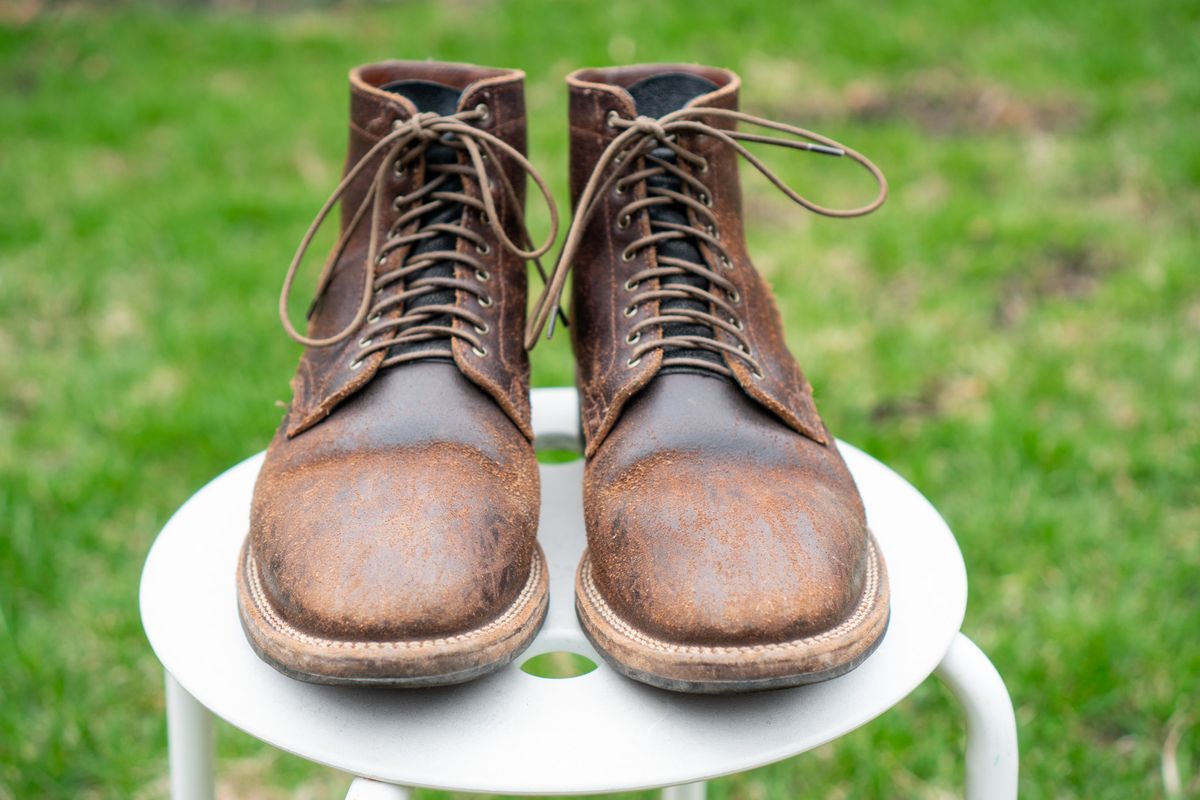 Photo by pesayerm on April 5, 2025 of the Viberg Service Boot in Horween Brown Waxed Flesh.