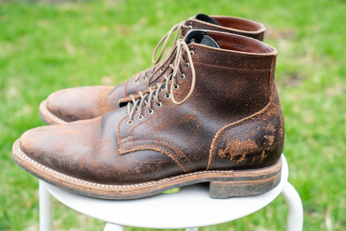 Photo by pesayerm on April 5, 2025 of the Viberg Service Boot in Horween Brown Waxed Flesh.