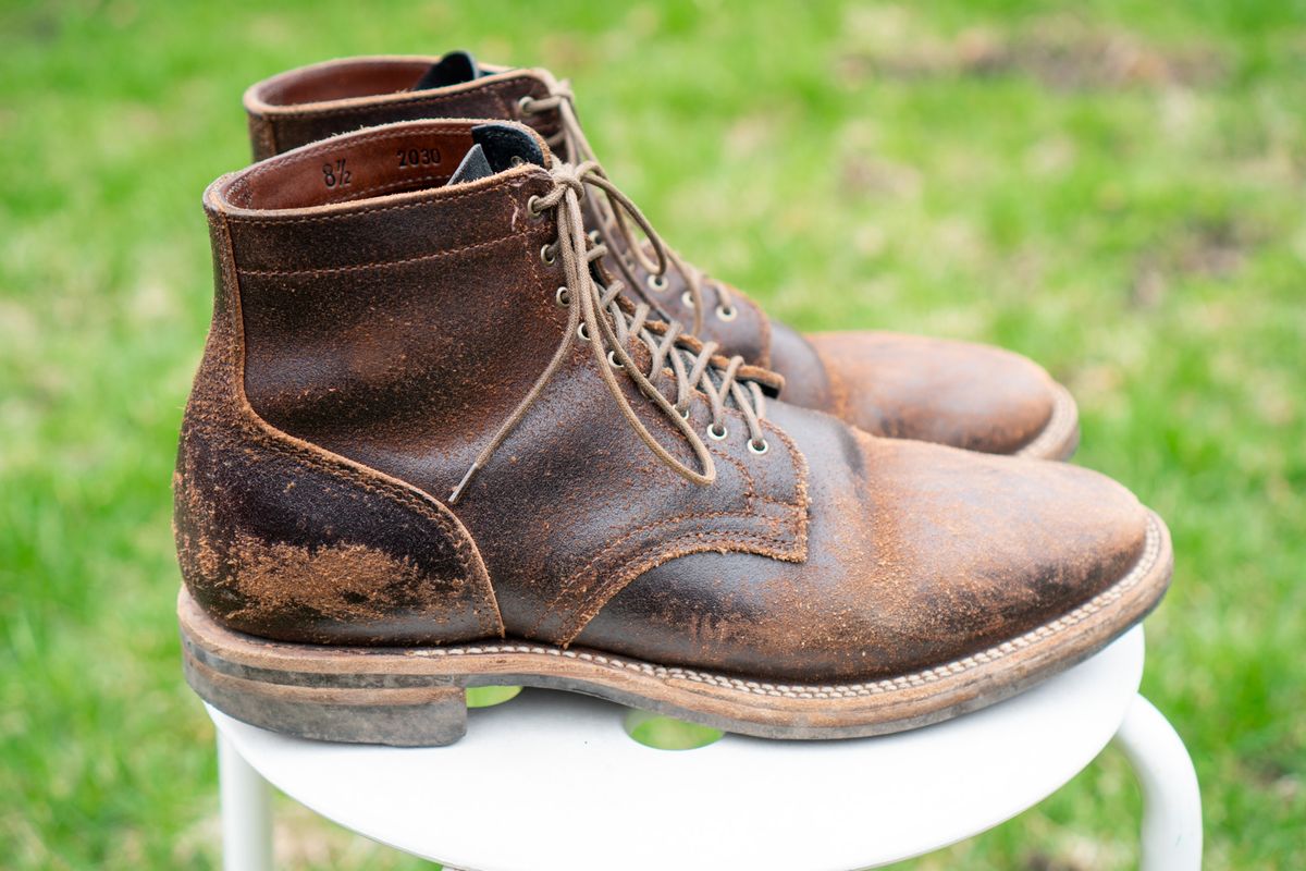 Photo by pesayerm on April 5, 2025 of the Viberg Service Boot in Horween Brown Waxed Flesh.