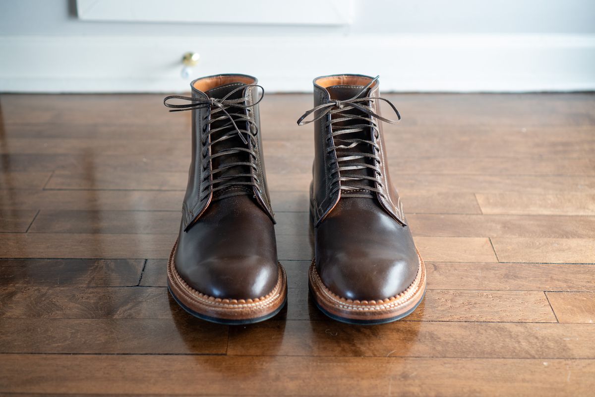 Photo by pesayerm on October 5, 2025 of the Viberg Derby Boot in Horween Dark Cognac Shell Cordovan.