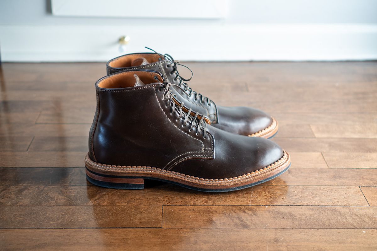 Photo by pesayerm on October 5, 2025 of the Viberg Derby Boot in Horween Dark Cognac Shell Cordovan.