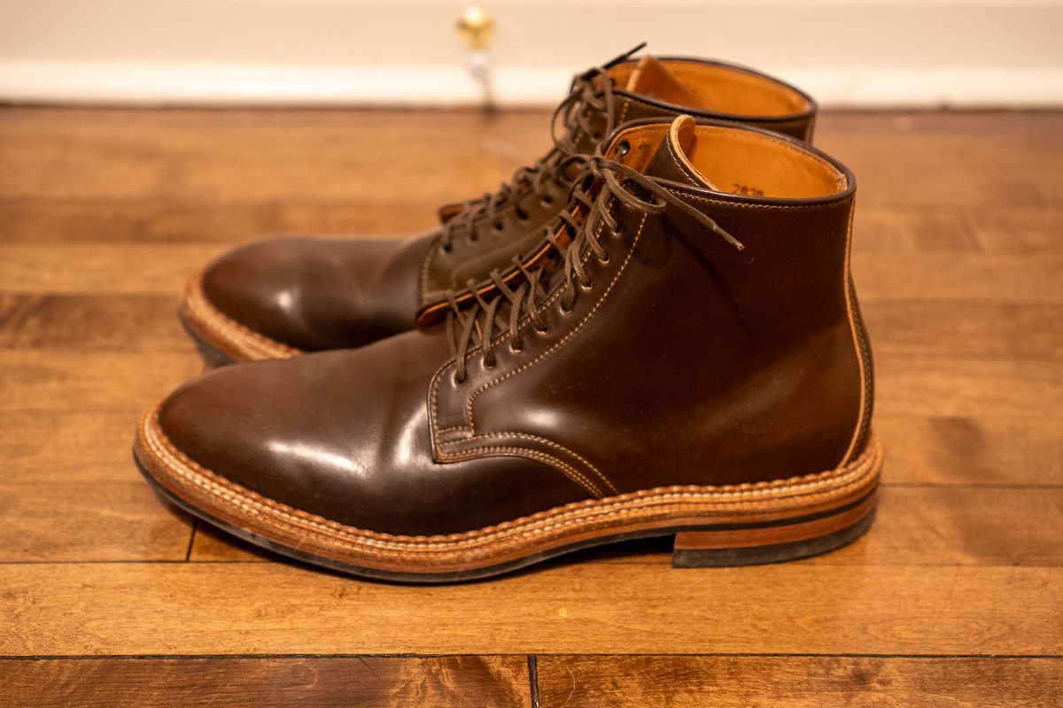 Photo by pesayerm on November 6, 2025 of the Viberg Derby Boot in Horween Dark Cognac Shell Cordovan.