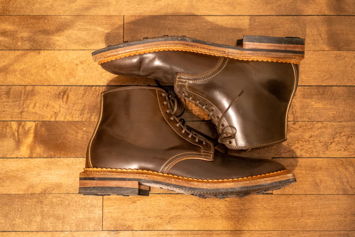 Photo by pesayerm on November 6, 2025 of the Viberg Derby Boot in Horween Dark Cognac Shell Cordovan.