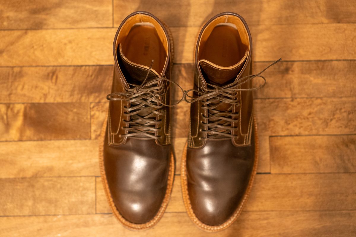 Photo by pesayerm on November 6, 2025 of the Viberg Derby Boot in Horween Dark Cognac Shell Cordovan.