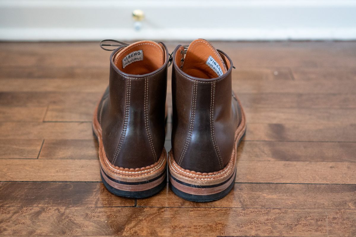 Photo by pesayerm on December 5, 2025 of the Viberg Derby Boot in Horween Dark Cognac Shell Cordovan.