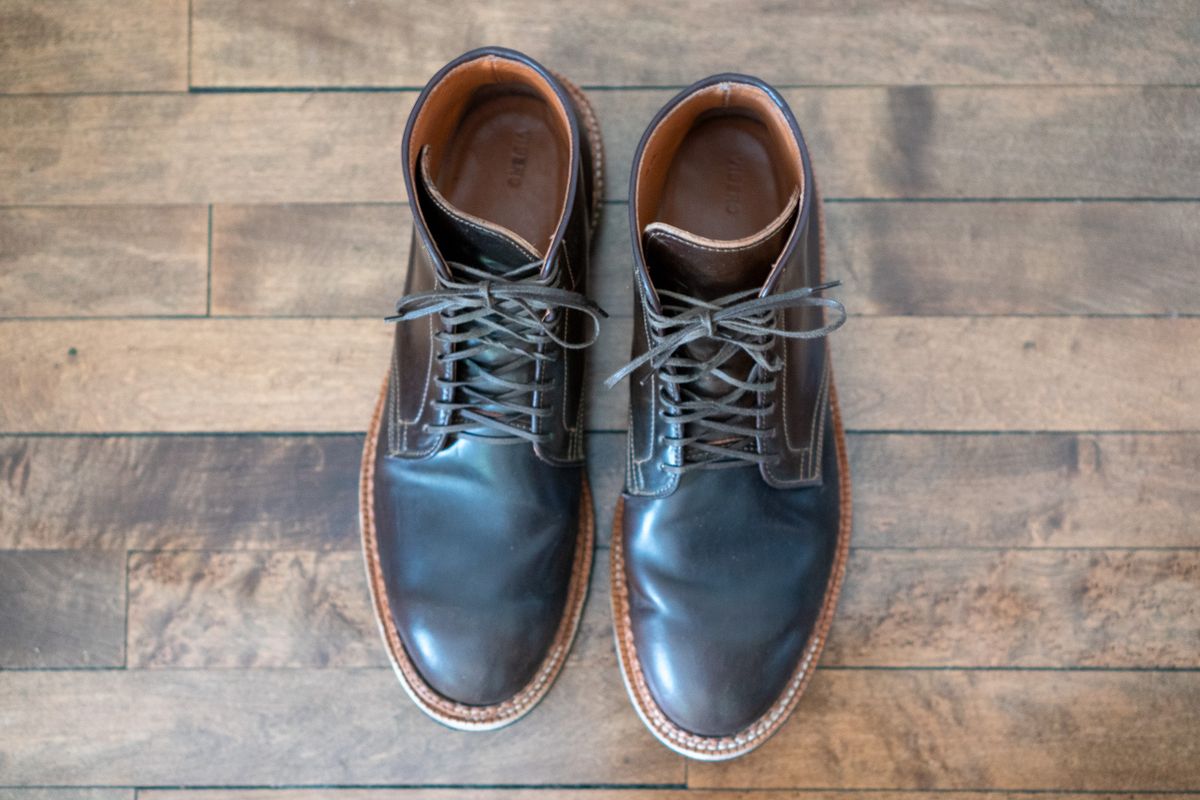 Photo by pesayerm on December 5, 2025 of the Viberg Derby Boot in Horween Dark Cognac Shell Cordovan.