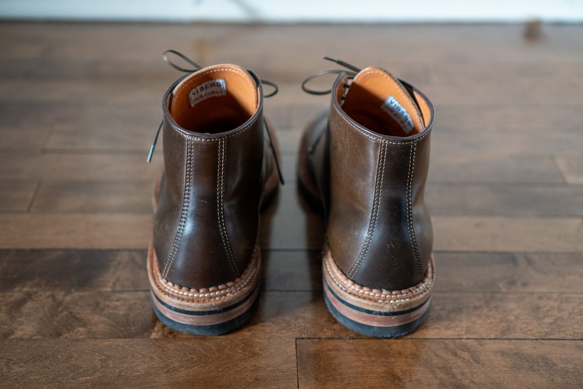 Photo by pesayerm on January 5, 2026 of the Viberg Derby Boot in Horween Dark Cognac Shell Cordovan.