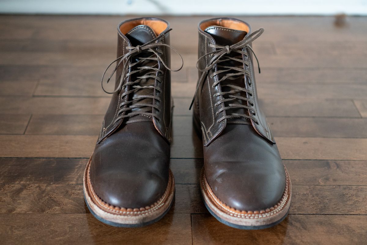 Photo by pesayerm on January 5, 2026 of the Viberg Derby Boot in Horween Dark Cognac Shell Cordovan.